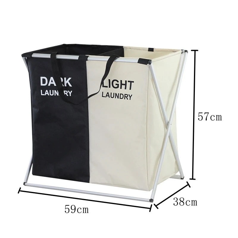 Double Compartment Dark Light Laundry Basket Foldable Oxford Cloth Clothes Hamper Organizer