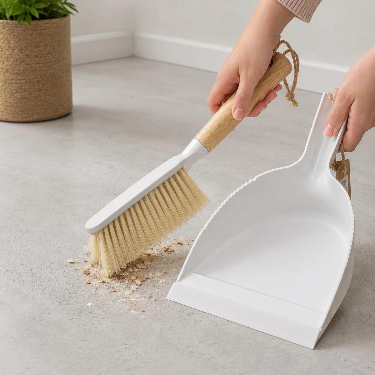 Dustpan and Brush Set 2 PCS Hand Broom Cleaning Set with Wooden Handle Rubber Edge Gray White - Image 6