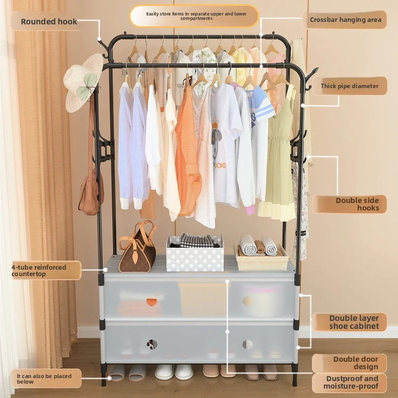Double Clothes Rack with Covered Shoe Storage