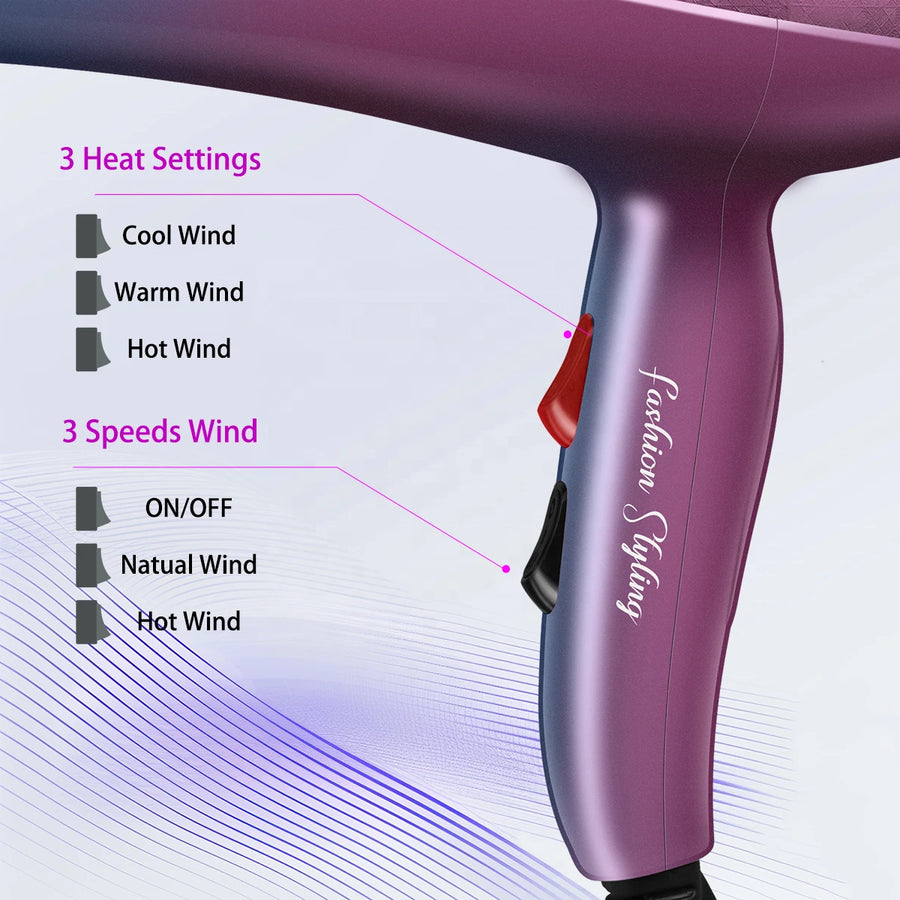 Professional Hair Brush Dryer with Diffuser & Concentrator Nozzles | High Power Hair Styling Dryer Travel Set
