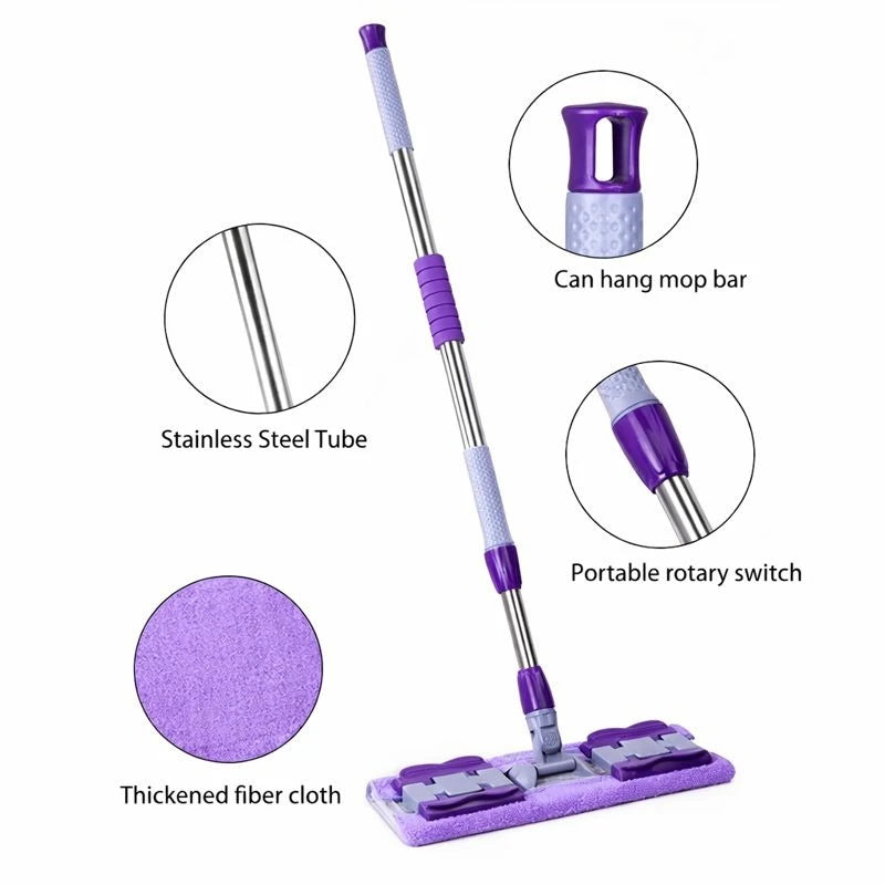 Flat Microfiber Mop with Stainless Steel Handle – 360° Rotating Floor Mop for Deep Cleaning, Washable Mop Head