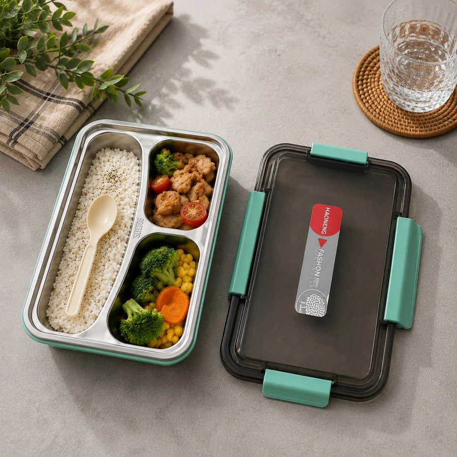 Stainless Steel Bento Lunch Box with 3 Compartments  Leak Proof Food Storage Container
