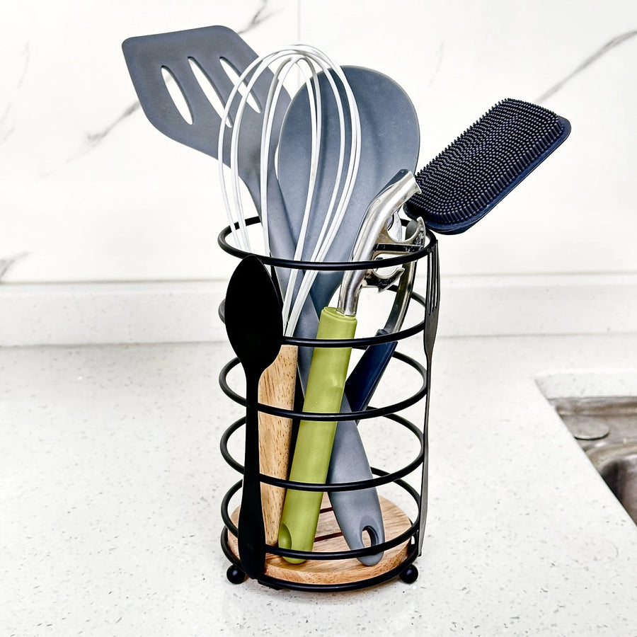 Black Round Metal Cutlery Holder