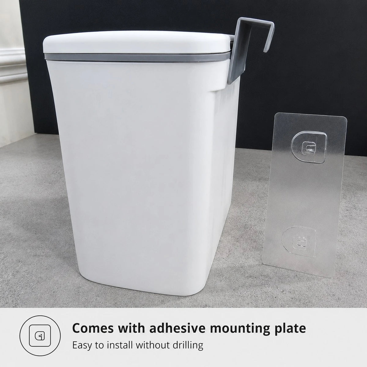 Wall Hanging Kitchen Trash Bin with Lid Cabinet Hanging Garbage Bin Wall Mounted Waste Bin Plastic Trash Can with Adhesive Holder - Image 1