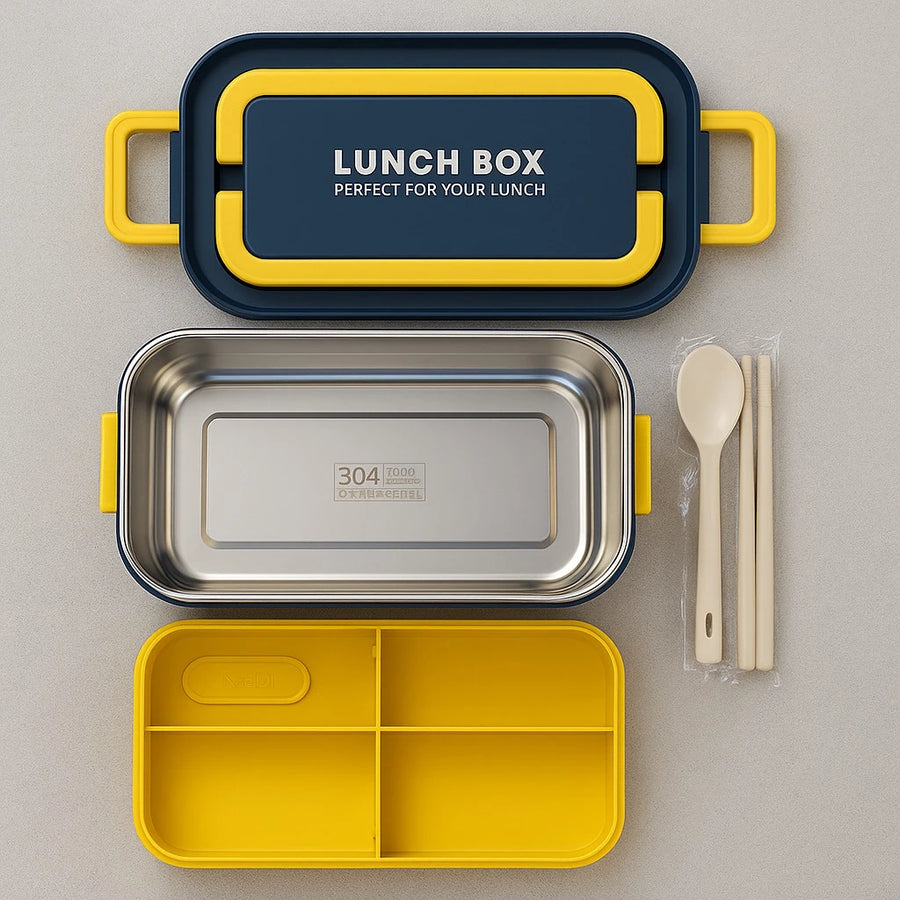 Durable Blue Lunch Box,1000ml Leak-Proof Bento Design