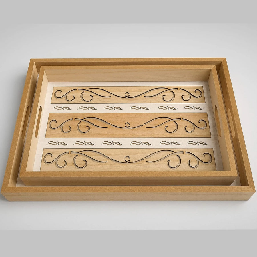 Rectangular Wooden Tray Set