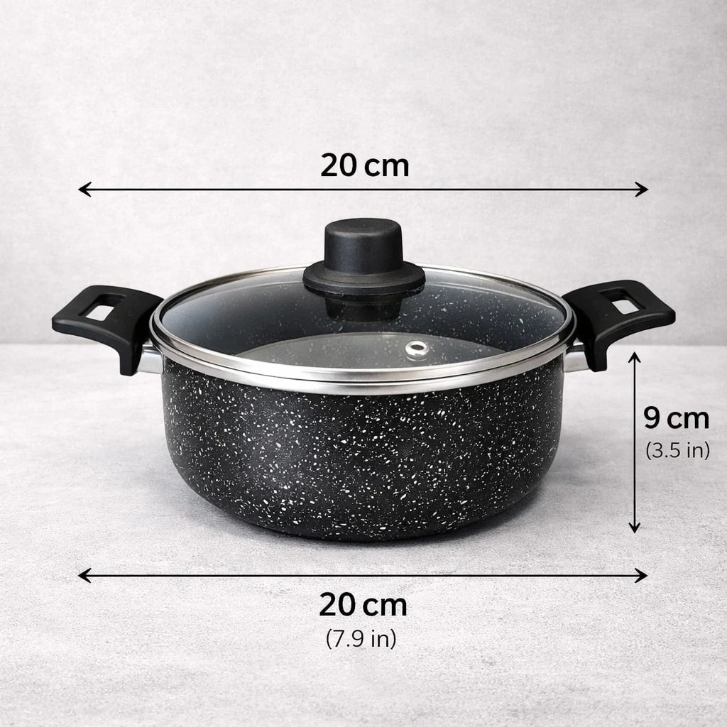 Cookware Set Granite Non Stick Pots Pans Black Speckled Glass Lid Turkish Made 7 Pieces - Image 2