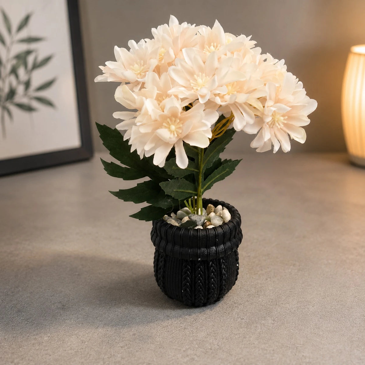 Artificial Chrysanthemum Flower Pot Decorative Tabletop Plant Home Office Living Room Shelf Desk Centerpiece Floral Arrangement Decor
