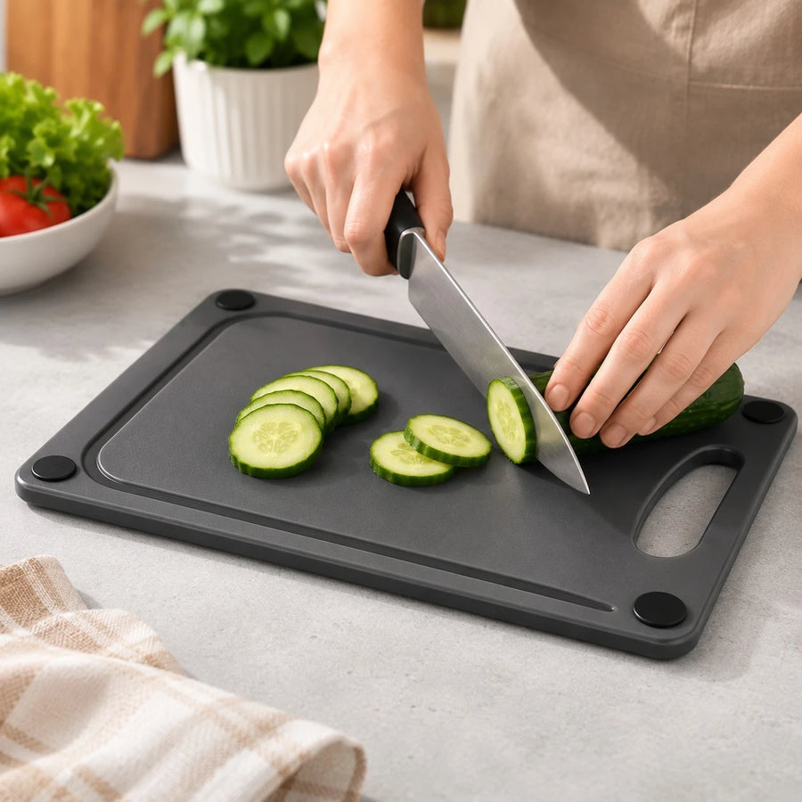 Medium Cutting Board Double Sided Non Slip Kitchen Chopping Board BPA Free Dishwasher Safe Gray 35 × 24 cm