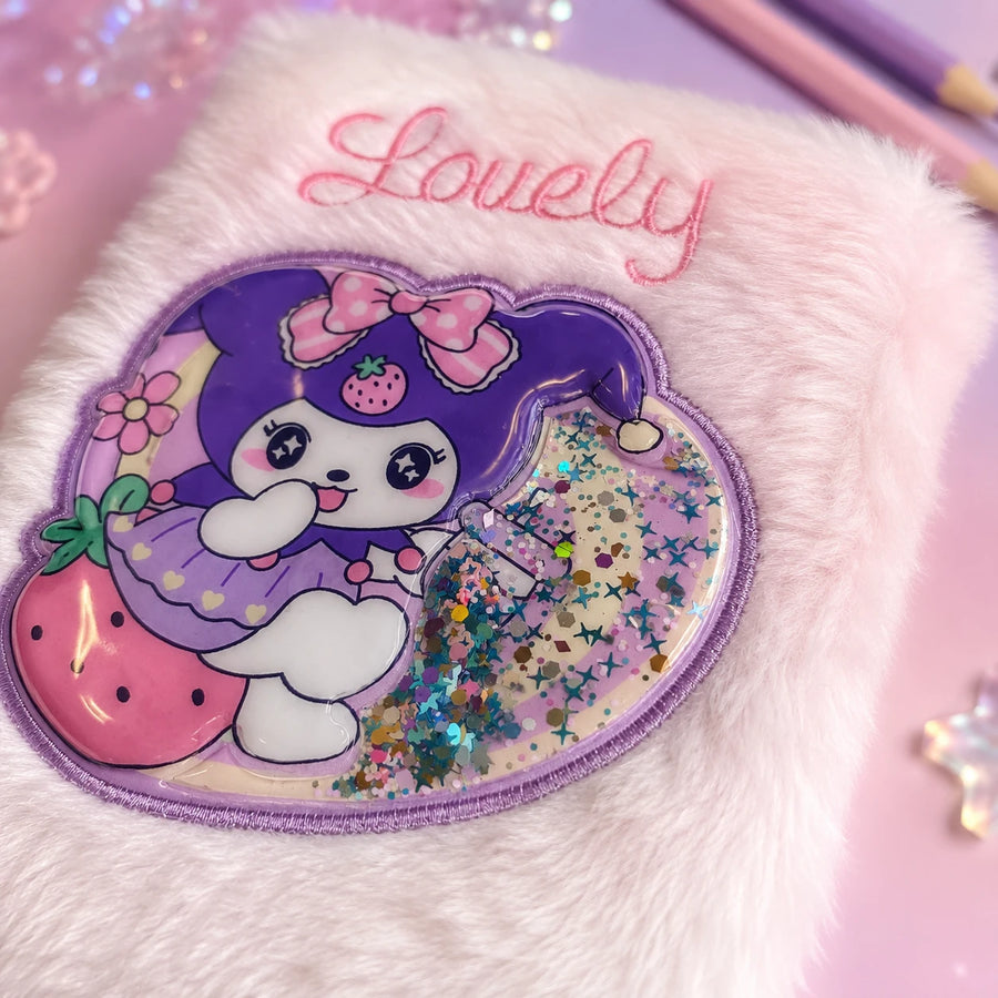 Fluffy Plush Notebook with Glitter Cartoon Cover & Lined Pages for Kids