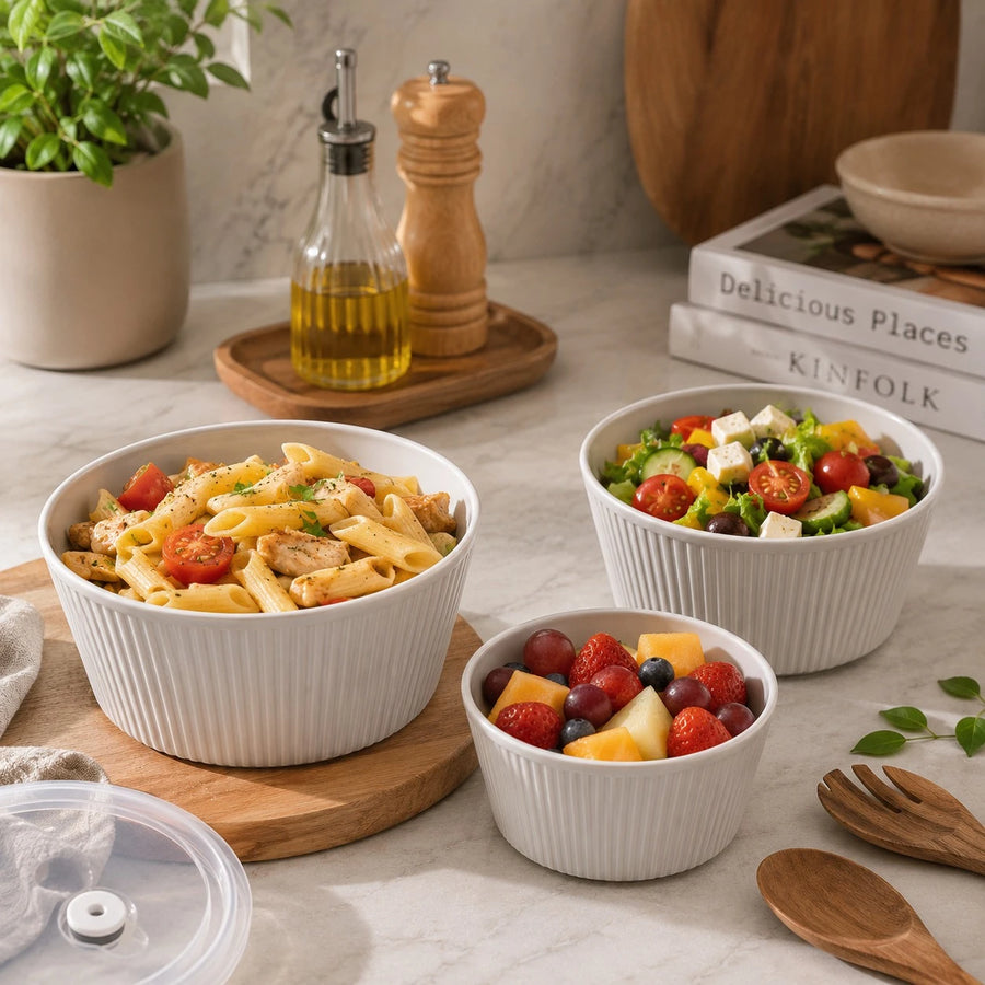 Food Storage Container Set Airtight Kitchen Storage Bowls Meal Prep Containers Ribbed Food Keeper Airtight Lid PP And TPR Microwave Freezer Storage Set