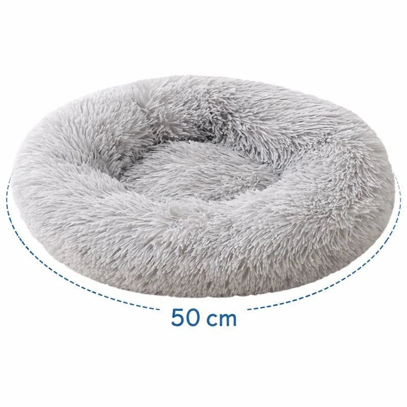 Round Plush Pet Bed Soft Donut Cat & Dog Bed Calming Anti Anxiety Bed, Washable Plush Cushion for Kittens Cats & Small Dogs
