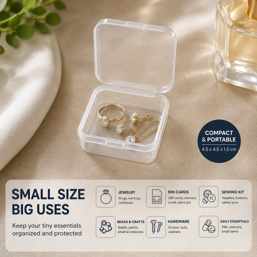 Small Square Mini Storage Box Organizer Transparent Portable Case Tiny Plastic Container Jewelry Pill Box Beads Box SIM Card Storage