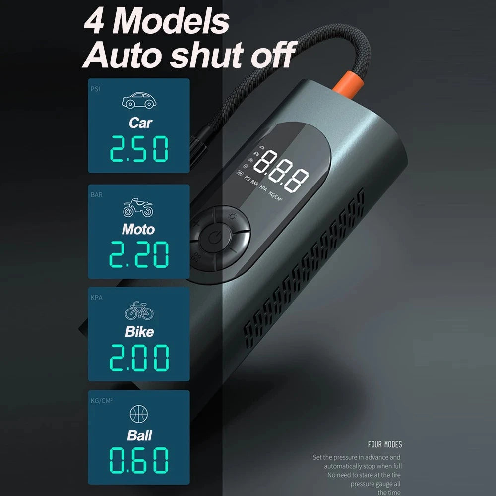 Digital Car Tire Inflator for Flat Tires, Air Pump – 150 PSI Max, 6000mAh Battery, 4 Modes + Emergency Light