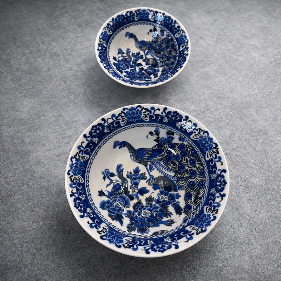 Dinnerware Set 30 Pieces Blue Peacock Porcelain Premium Oriental Plates Style Tableware Ramadan Iftar