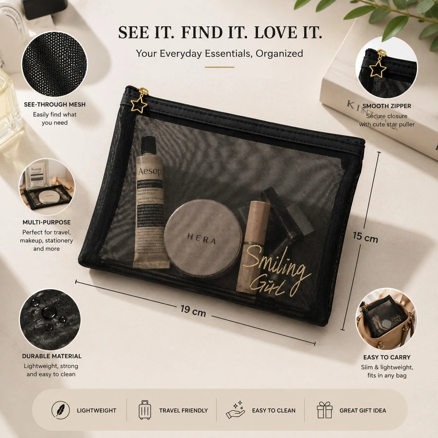 Mesh Zipper Pouch Cosmetic Makeup Travel Organizer Bag
