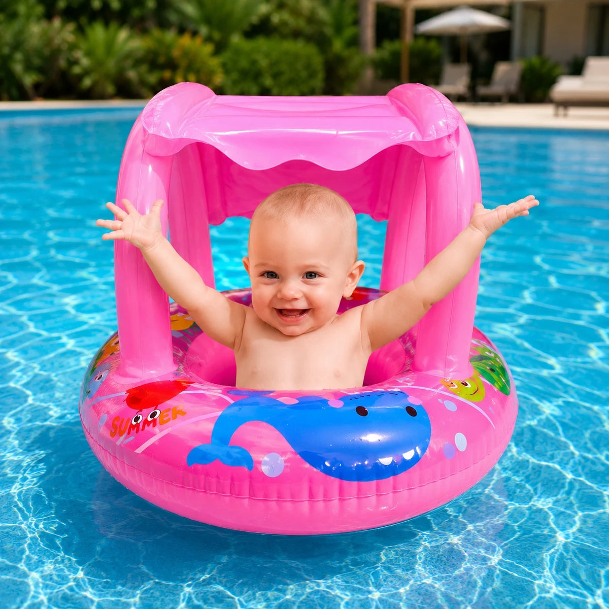 Baby Swim Float With Canopy Inflatable Baby Pool Float Sun Shade Baby Swim Ring - Image 2