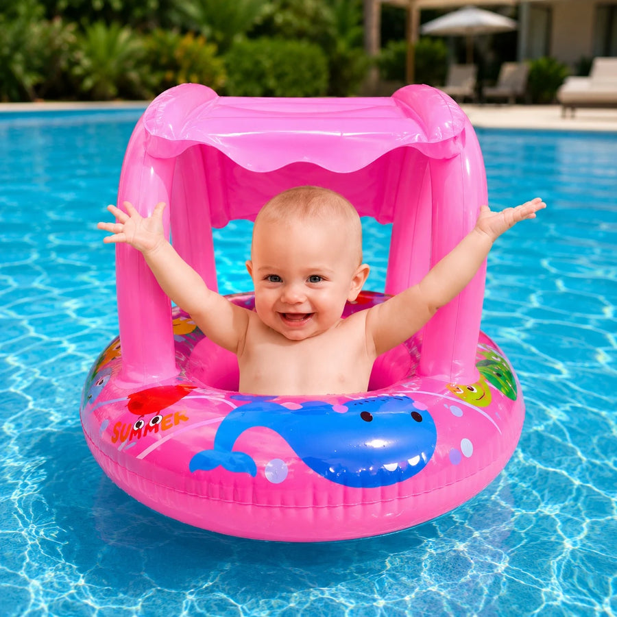 Baby Swim Float With Canopy Inflatable Baby Pool Float Sun Shade Baby Swim Ring