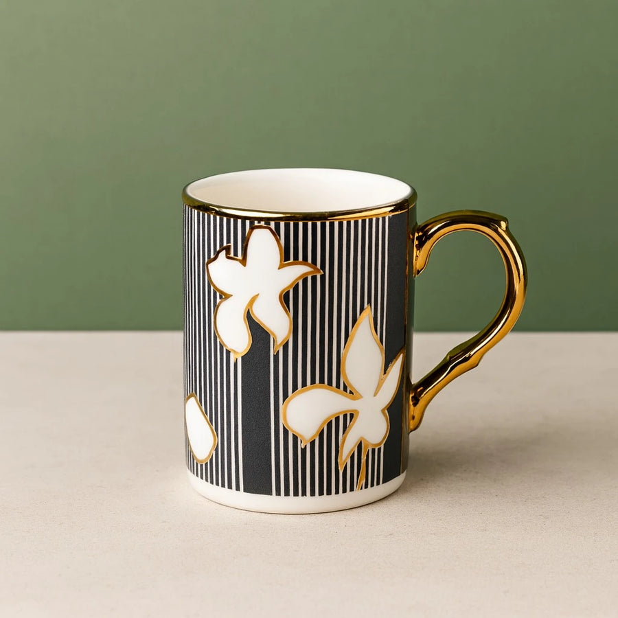 Black & Gold Porcelain Coffee Espresso Cup, Set of 6