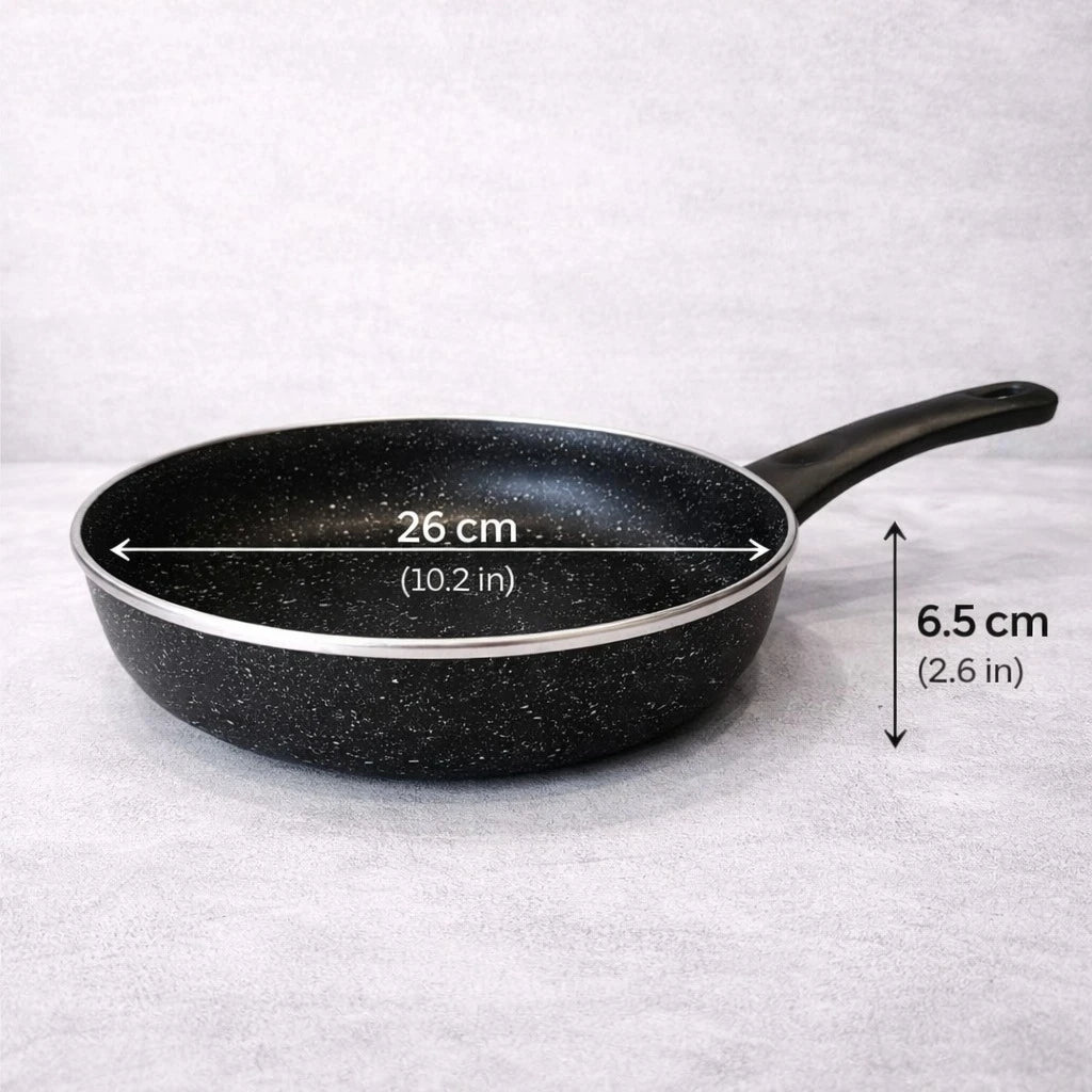 Cookware Set Granite Non Stick Pots Pans Black Speckled Glass Lid Turkish Made 7 Pieces