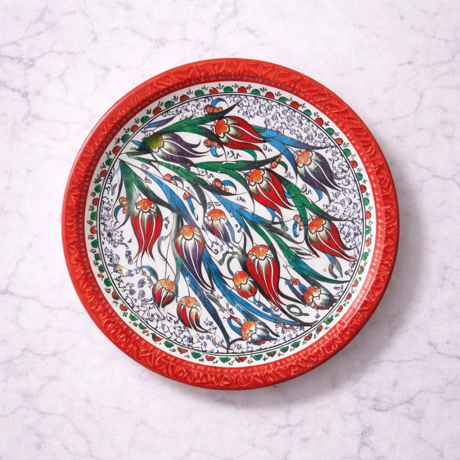 Turkish Metal Tray Small Round Serving Tray Mandala Coffee Tea Ottoman Floral Decorative Tray 28 cm