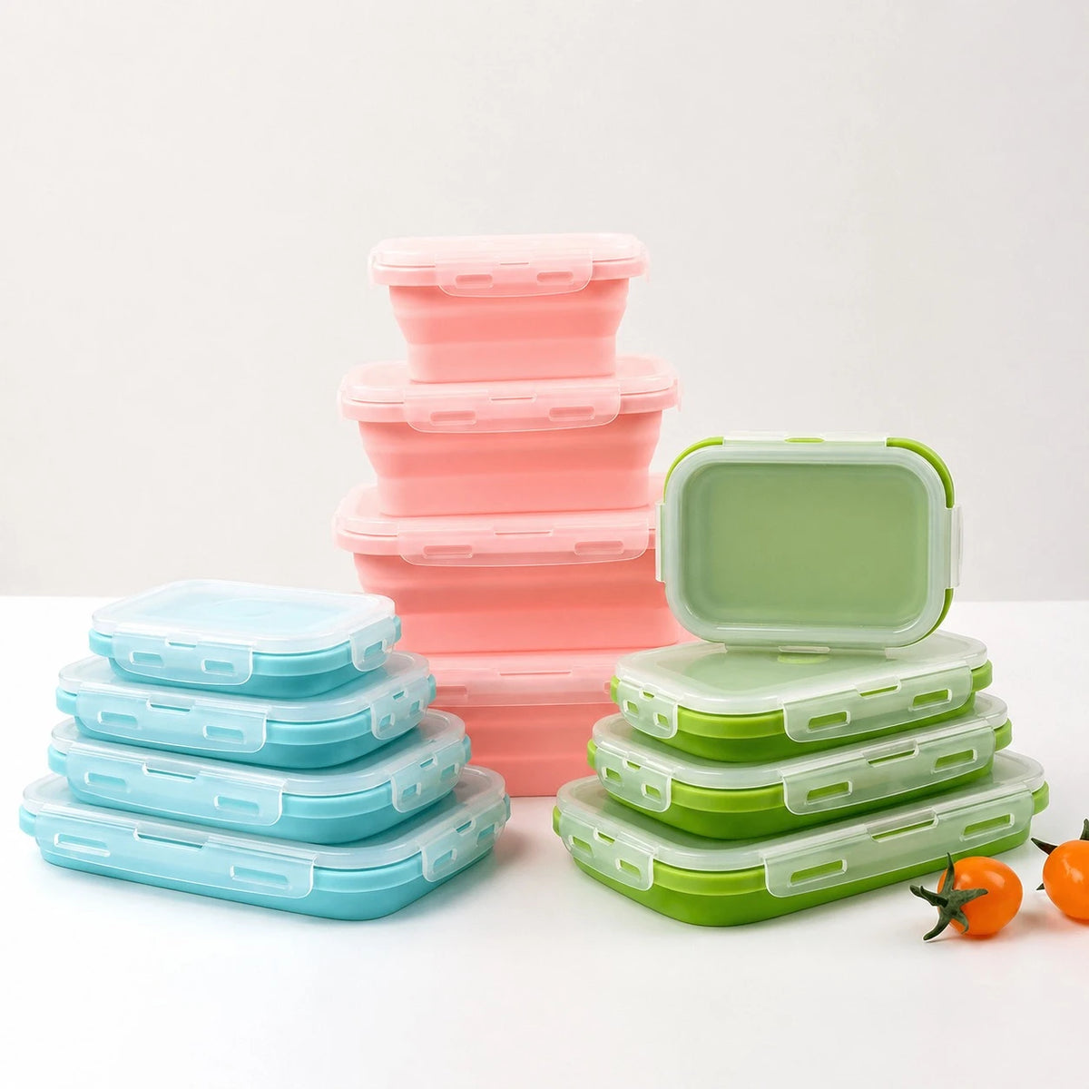 Collapsible Silicone Food Storage Containers Set 4 Pieces BPA Free Microwave Safe Foldable Lunch Boxes - Image 3