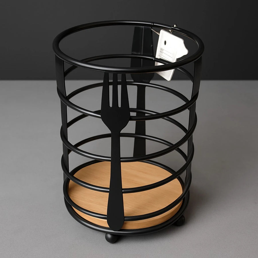 Black Round Metal Cutlery Holder
