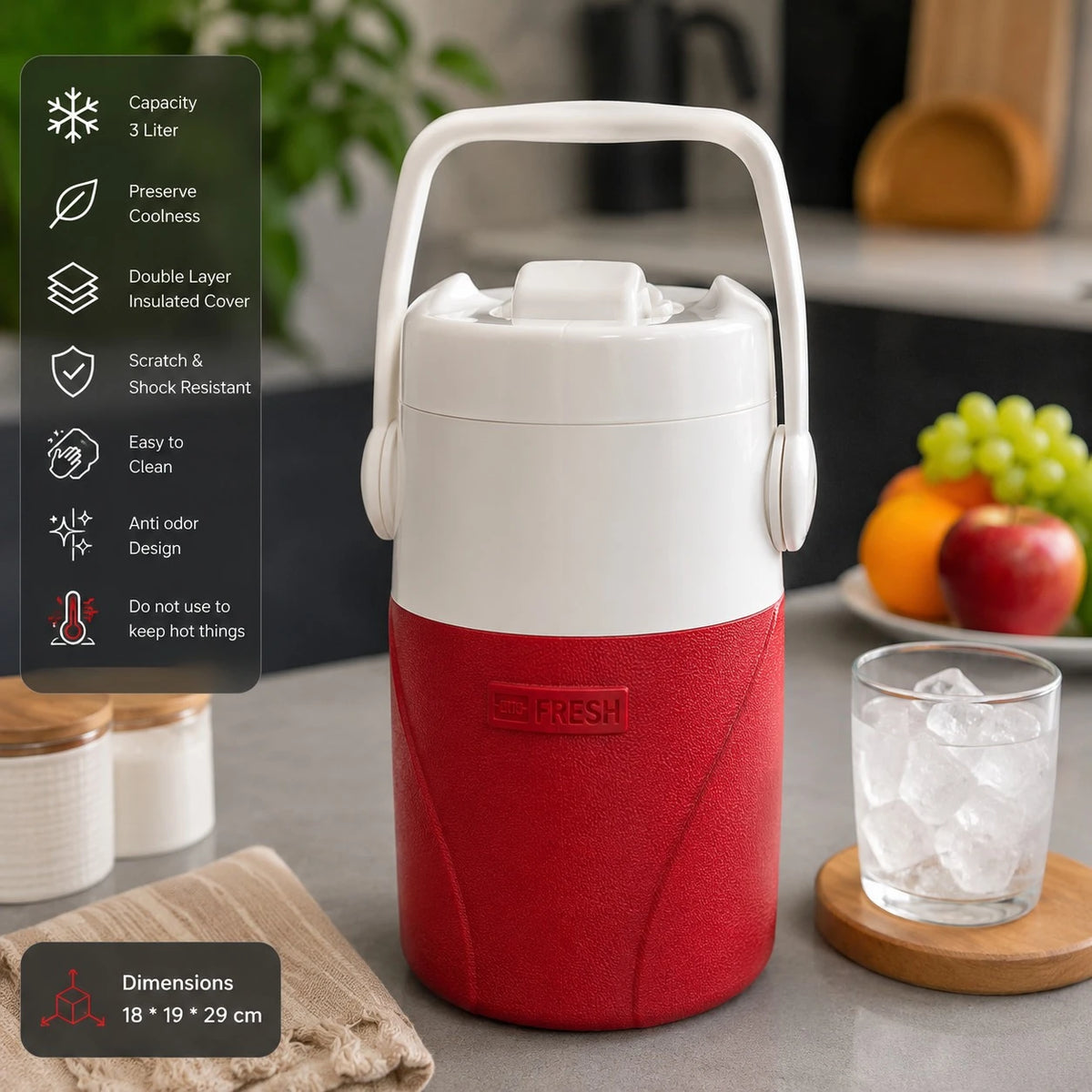 3 Liter Portable Insulated Water Cooler Jug with Handle Cold Drink Container for Picnic Camping and Travel