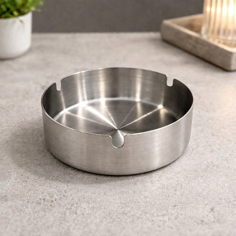 Stainless Steel Ashtray Round Cigarette Holder Table Ashtray Durable Metal Ashtray 12 cm