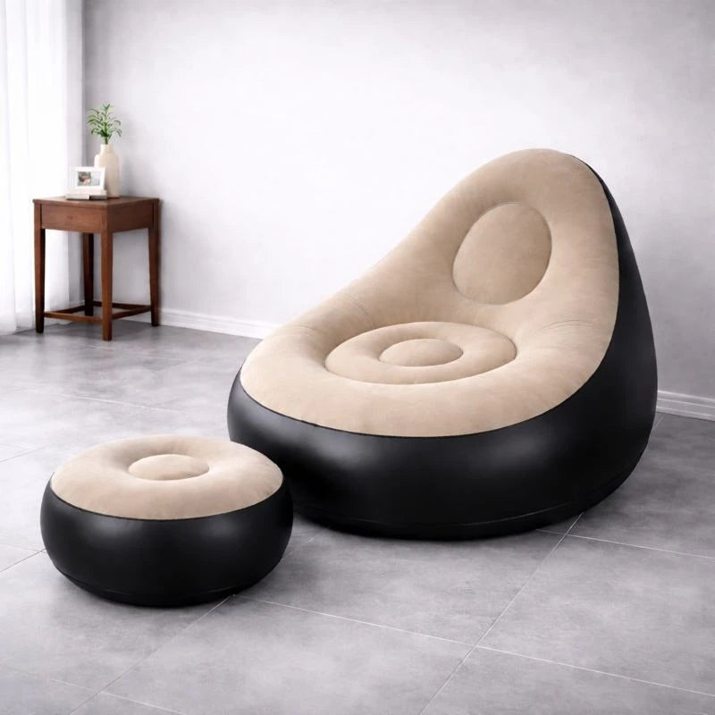 Inflatable Single Sofa Chair with Ottoman Portable Air Lounge Chair  Indoor & Outdoor Relaxing Seat