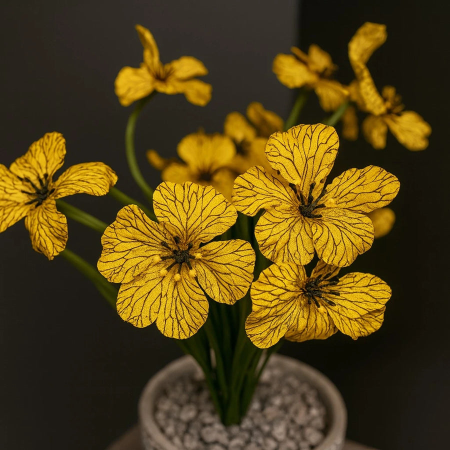 Artificial Yellow Blossom in Textured Cup Pot – 25 cm