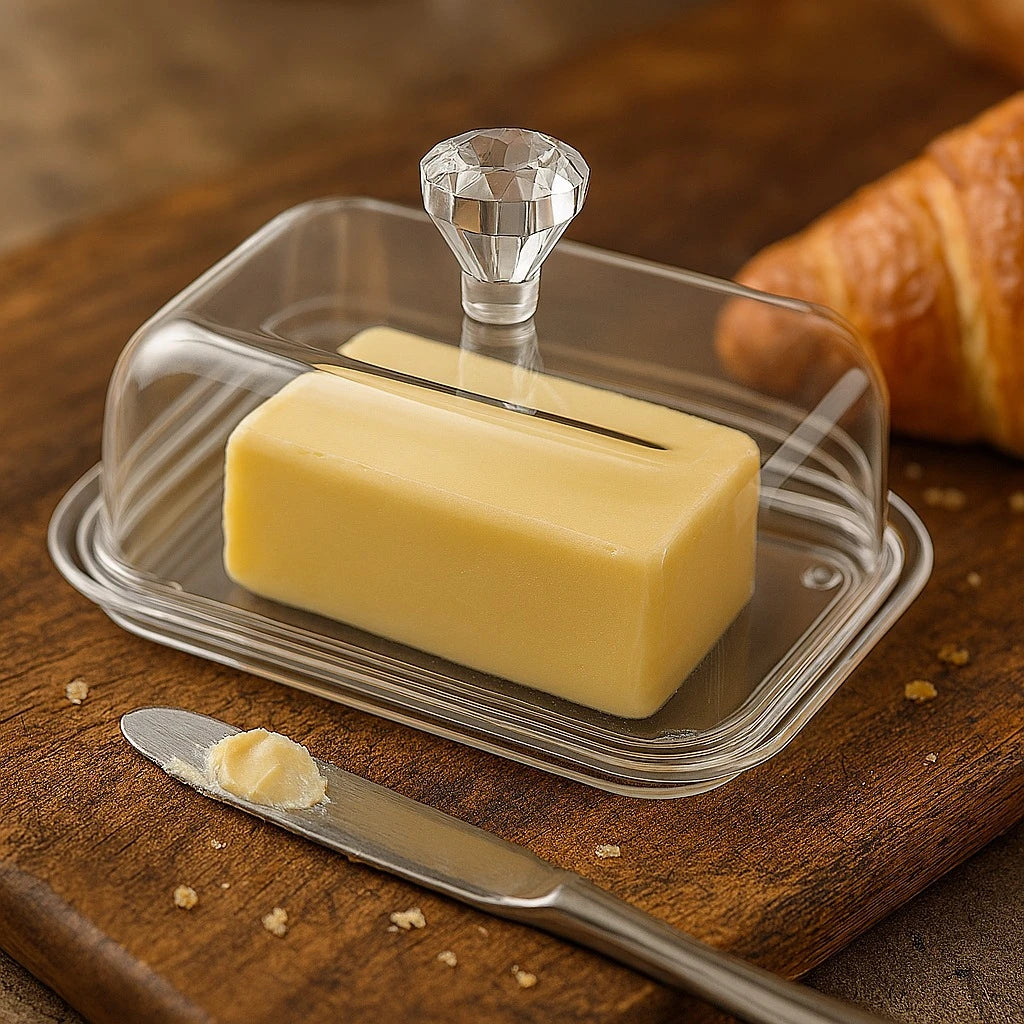 Clear Plexi Butter Dish with Faceted Knob