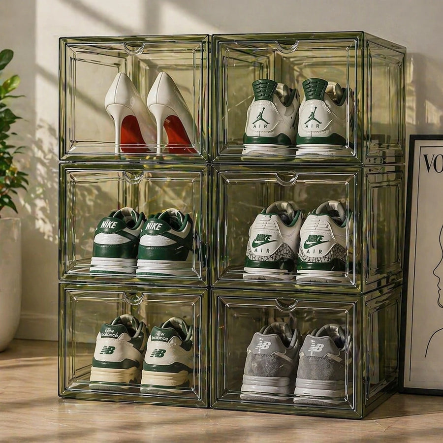 Stackable Shoe Storage Organizer Clear Shoe Box Cabinet 6 Door Modular Shoe Organizer Storage Boxes