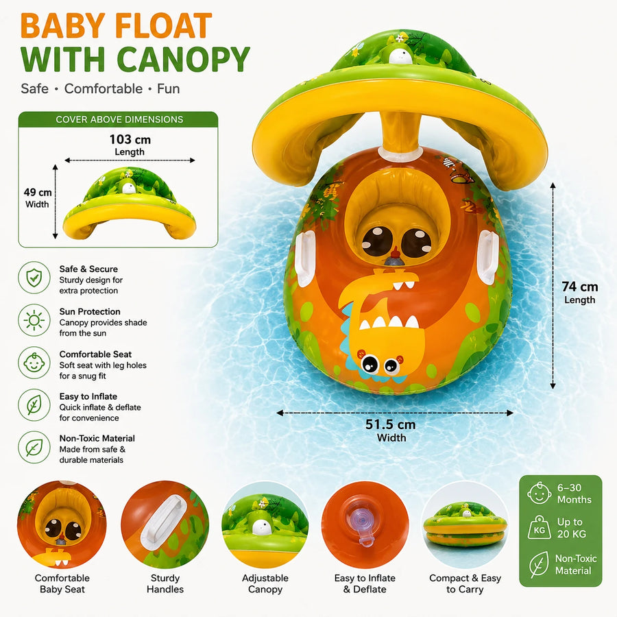 Baby Inflatable Swim Float with Sun Canopy for Toddlers Kids Pool Float