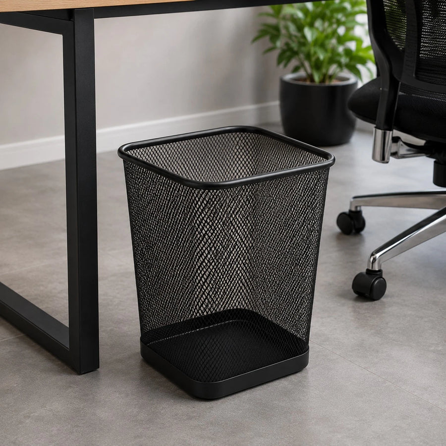Black Metal Mesh Waste Basket Large Office Trash Bin Home Office Garbage Basket Organizer