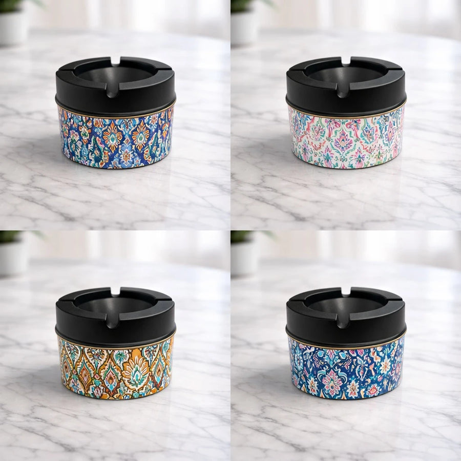 Ashtray Floral Design Heat Resistant Lid Cigarette Holder Table Ashtray Assorted Patterns 9 cm Diameter 7 cm Height