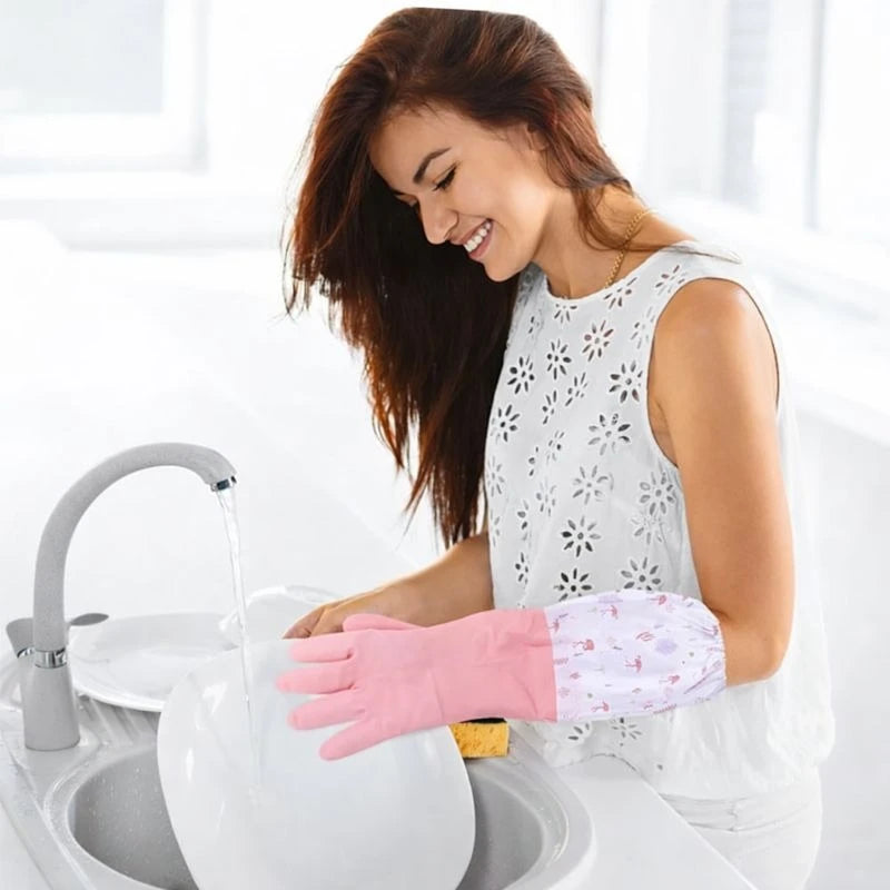Long Waterproof Cleaning Gloves with Extended Sleeve Dishwashing, Kitchen Cleaning, Sink & Household Protection Gloves