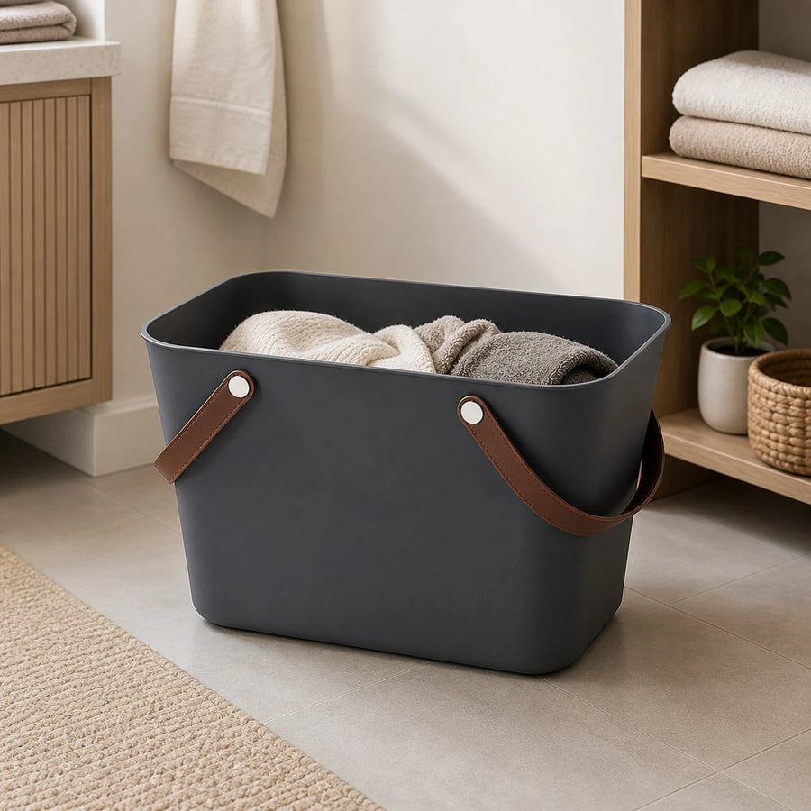 Rotho Box Storage Basket 25L Plastic Organizer Box With Handles Multi Use Storage Laundry Toy Organizer Swiss Design