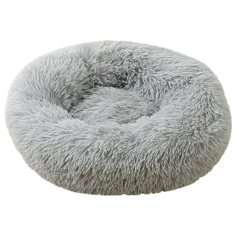 Round Plush Pet Bed Soft Donut Cat & Dog Bed Calming Anti Anxiety Bed, Washable Plush Cushion for Kittens Cats & Small Dogs