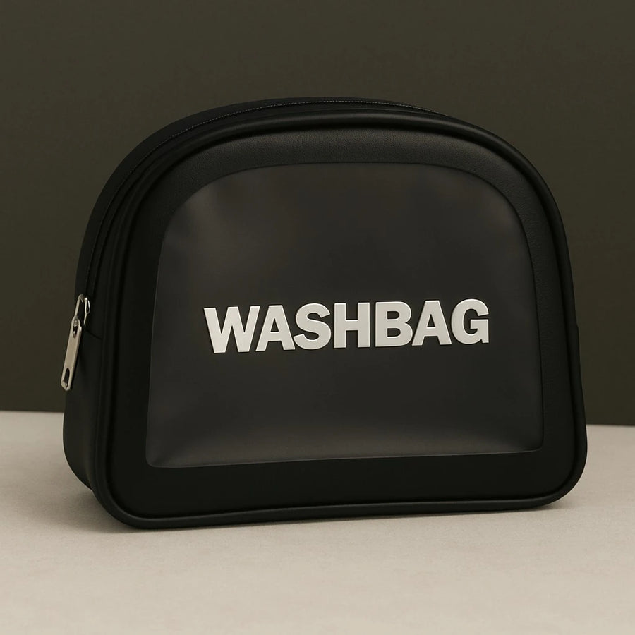 Black Minimalist Transparent Washbag Pouch Travel Cosmetic Toiletry Organizer