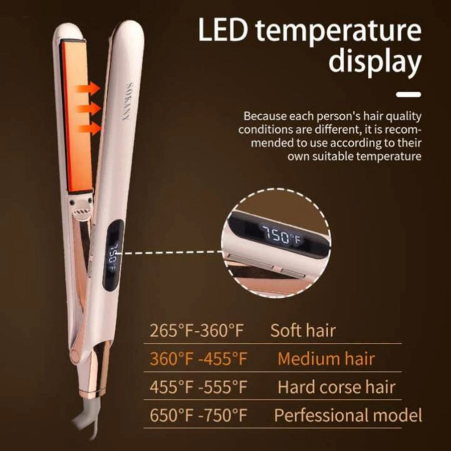 Sokany HS-976 50W Ceramic Hair Straightener with LCD Display PTC Fast Heating and 360° Rotating Cord