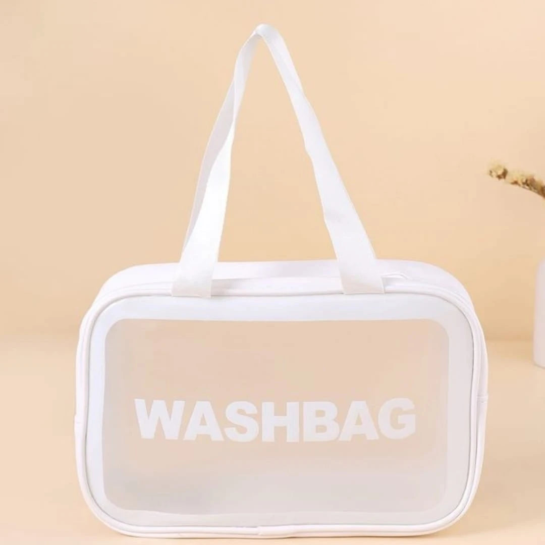 White Large Transparent Washbag Travel Toiletry Cosmetic Makeup Organizer with Handles