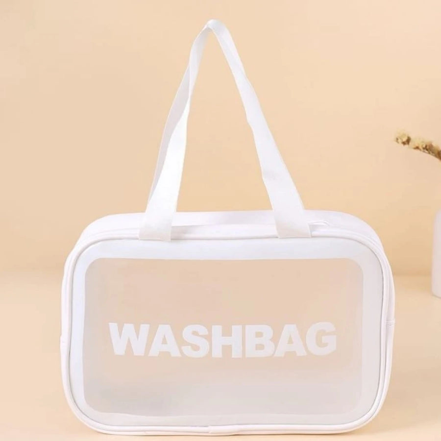 White Large Transparent Washbag Travel Toiletry Cosmetic Makeup Organizer with Handles