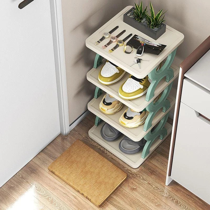 4 Tier Foldable Shoe Rack Space Saving Freestanding Plastic Storage Organizer for Entryway and Closet