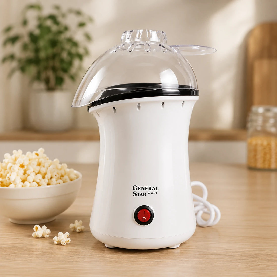 Popcorn Machine General Star Hot Air Oil Free Popcorn Maker Electric Popcorn Popper White