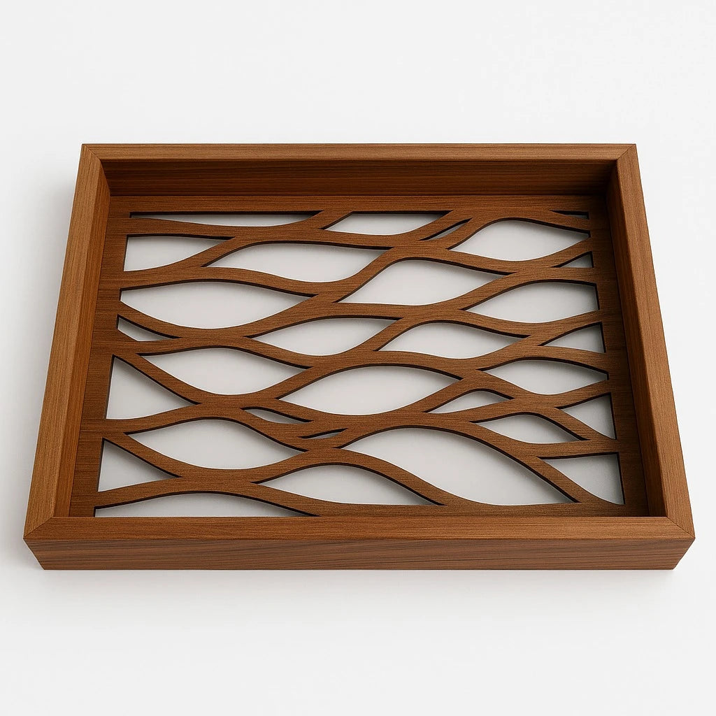 Set of 2 Carved Wooden Trays