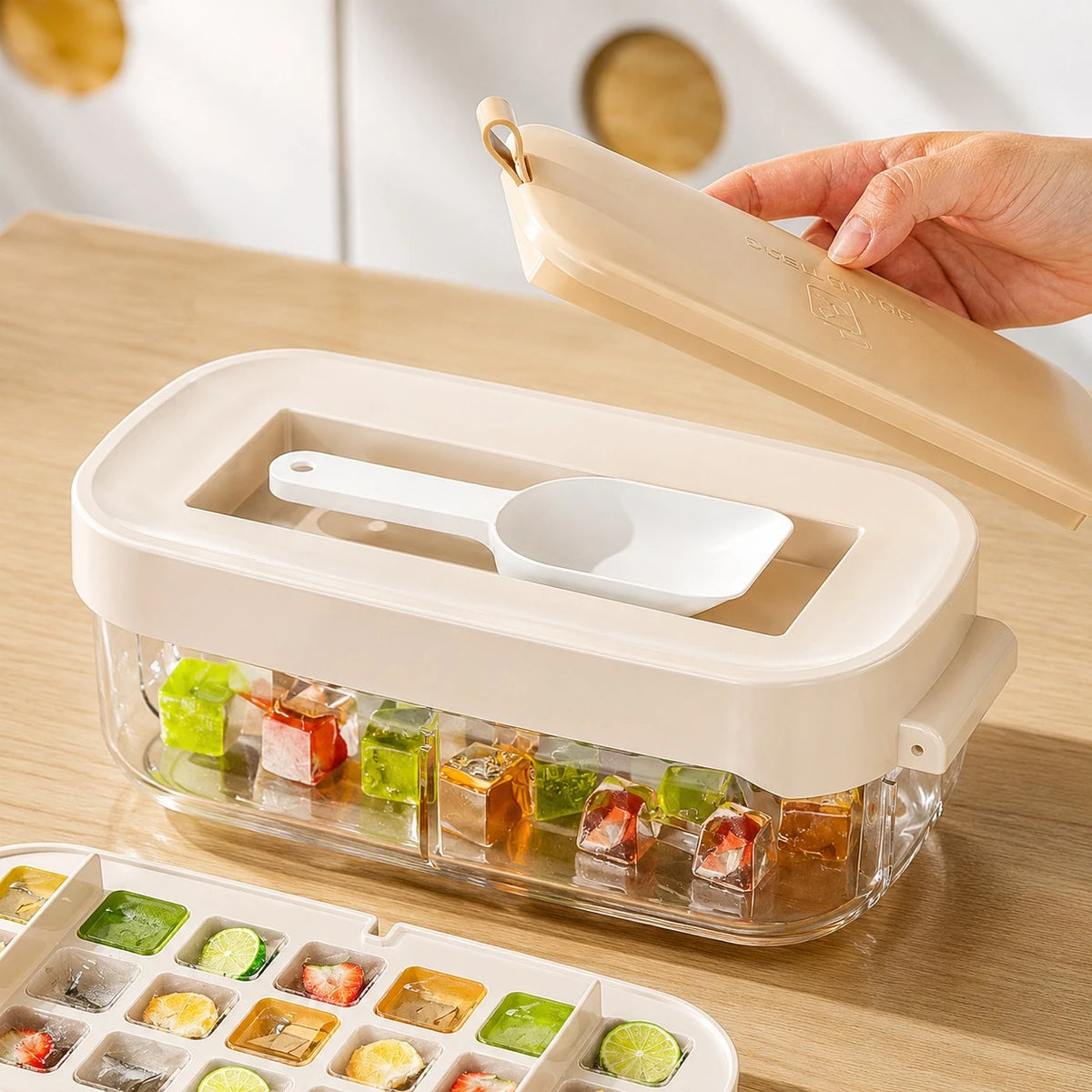 Portable Ice Cube Tray Ice Storage Box With Lid Ice Scoop Food Grade Freezer Ice Maker Container