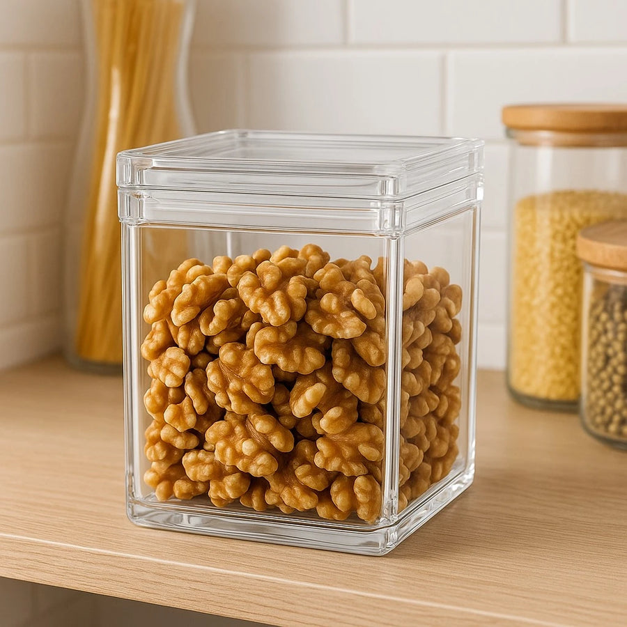 Transparent Square Acrylic Airtight Food Storage Container 500ml Kitchen Countertop Pantry Organizer Box