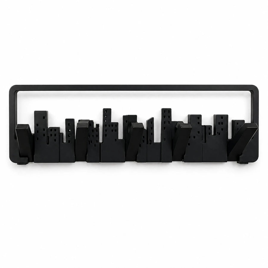 Wall Mounted Organizer Rack 5 Hook Skyline Design Plastic Decorative Shelf Entryway Hanger 49.5 cm
