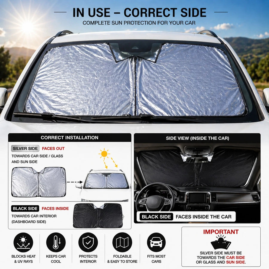 Foldable Car Sunshade 135 × 70 cm With Compact Storage Bag